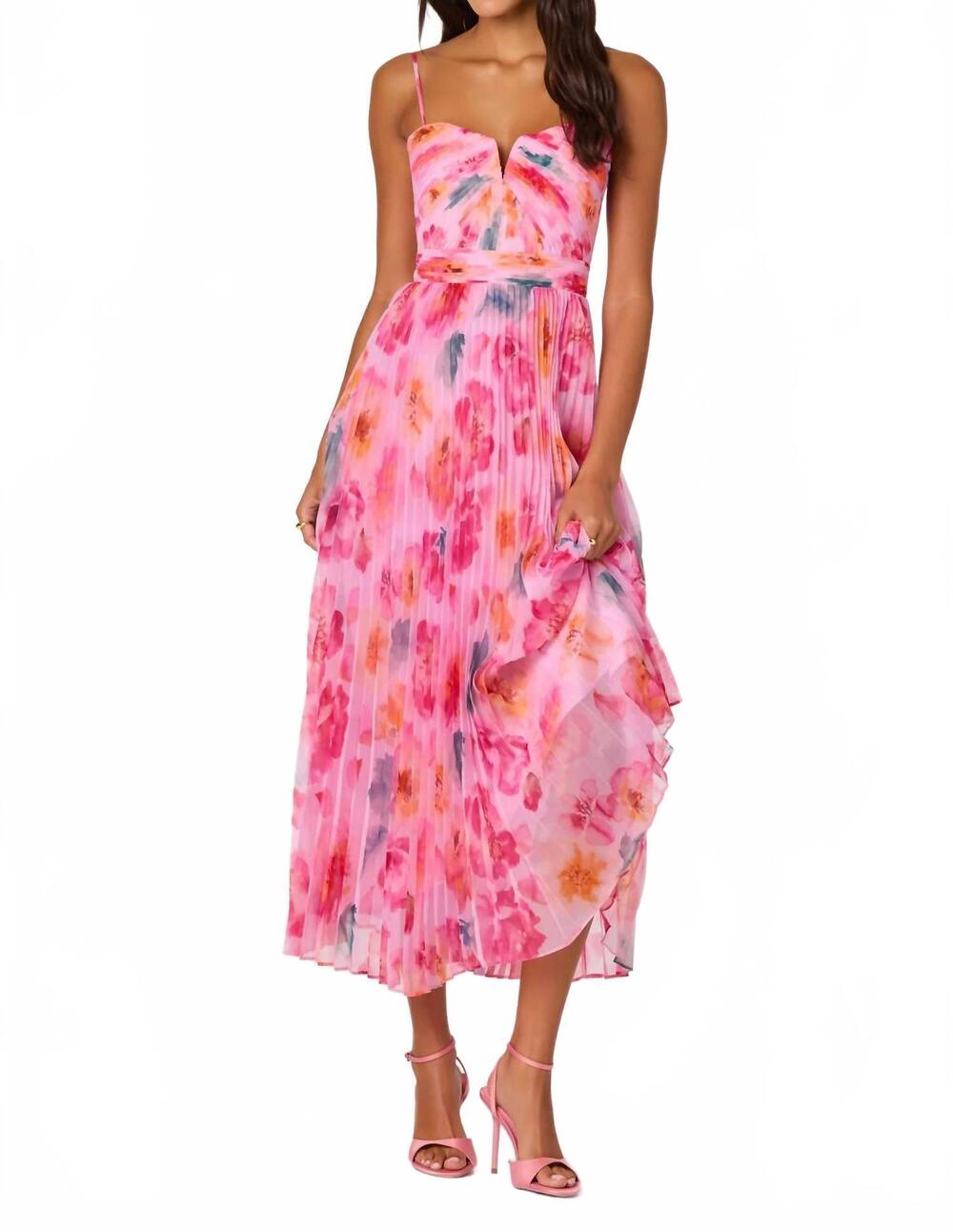NEW ASTR bailey floral pleated maxi dress in pink